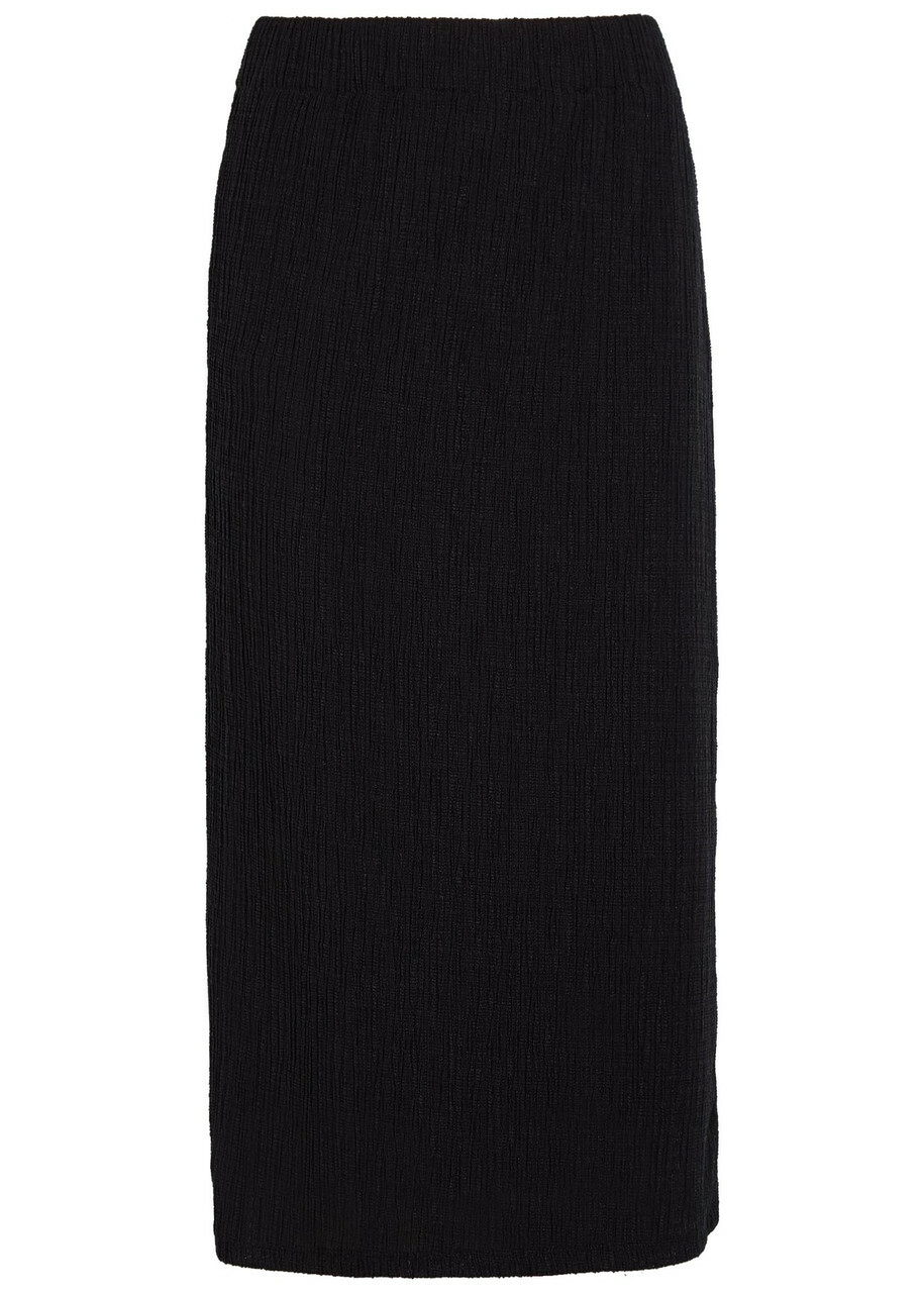 Vince Shadow Draped Textured Fine-knit Midi Skirt Black