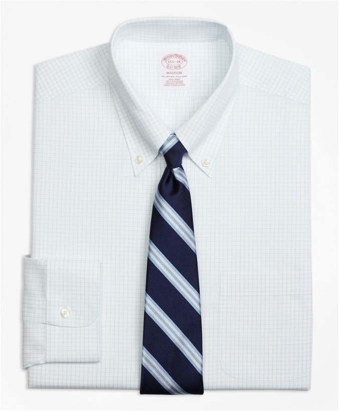 Photo: Brooks Brothers Men's Madison Relaxed-Fit Dress Shirt, Non-Iron Graph Check | Light Blue
