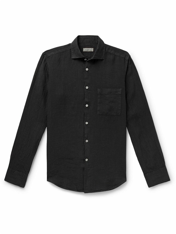Photo: Canali - Crinkled-Linen Shirt - Black