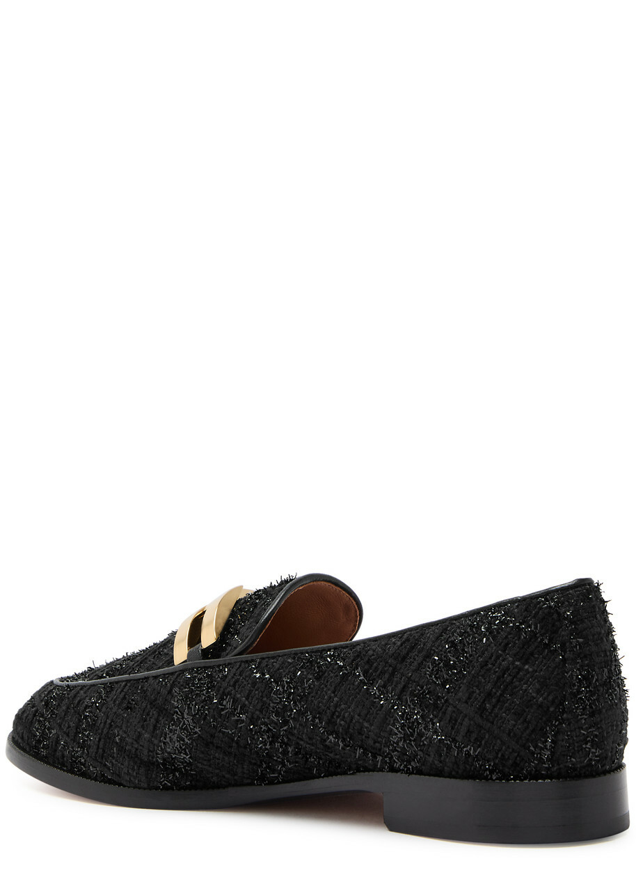 Aquazzura Brandi Tinsel-weave Tweed Loafers Black