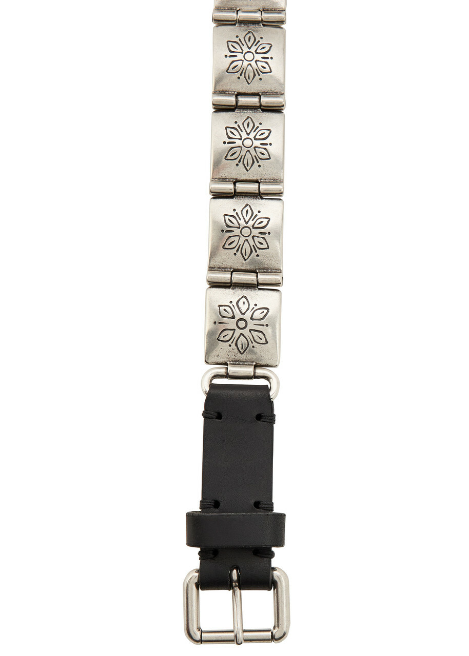 Etro Engraved-link Leather Belt Silver