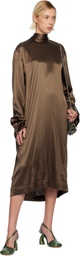 Dries Van Noten Brown Silk Midi Dress
