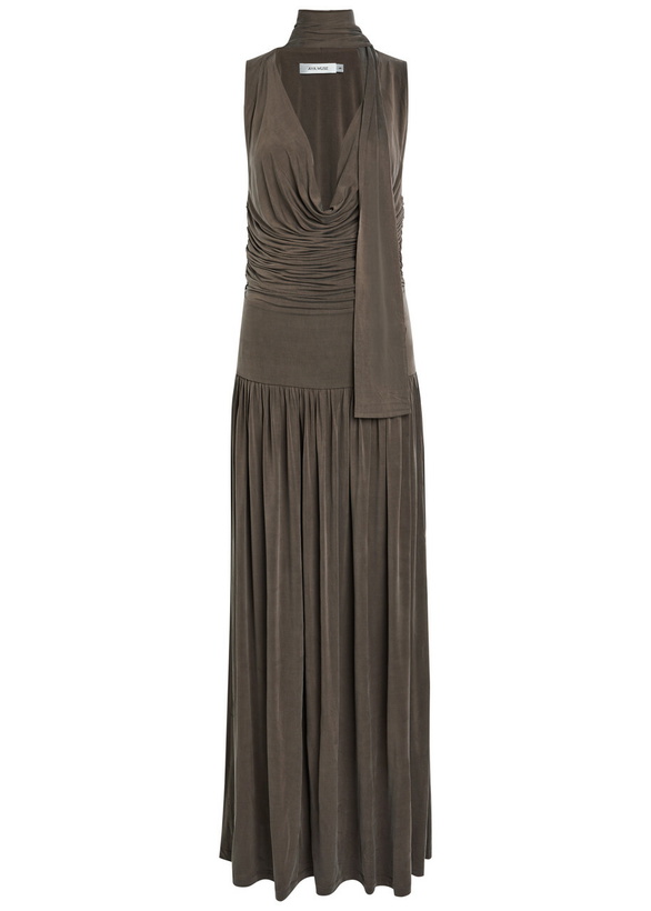 Photo: Aya Muse Alyve Scarf-effect Brushed Jersey Maxi Dress Chocolate