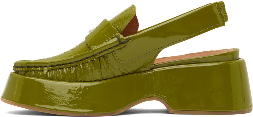 GANNI Green Retro Slingback Platform Loafers