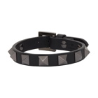 Valentino Black Valentino Garavani Leather Tonal Rockstud Bracelet