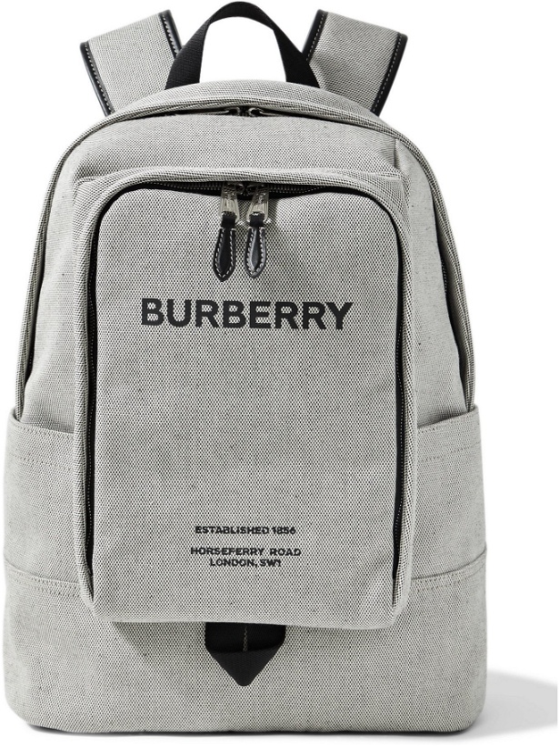 Photo: BURBERRY - Logo-Print Leather-Trimmed Canvas Backpack