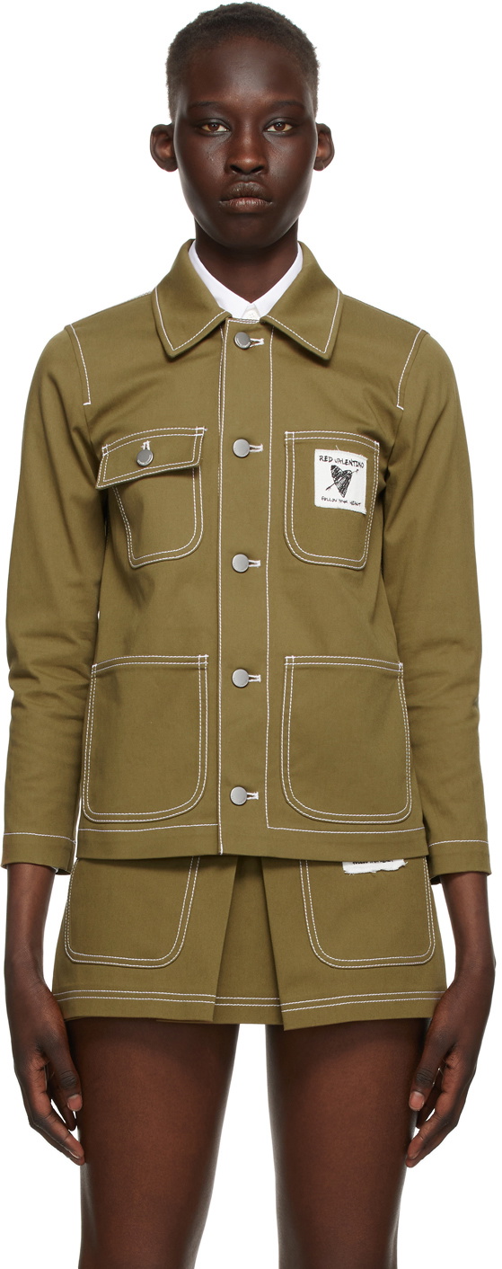 RED Valentino Khaki Gabardine Contrast Stitching Jacket RED Valentino