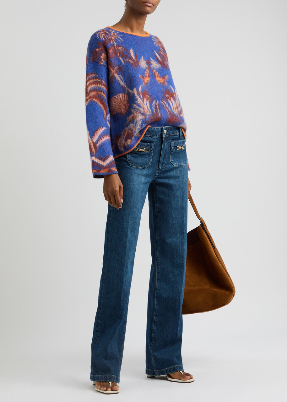Forte_forte The Sacred Forrest Intarsia Wool-blend Jumper Blue