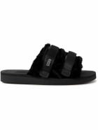 Suicoke - Moto Webbing and Shell-Trimmed Faux Fur Slides - Black