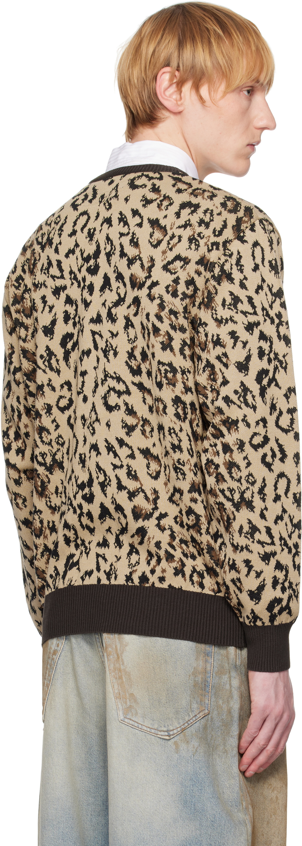 WACKO MARIA Beige Leopard Jacquard Knit Cardigan Wacko Maria