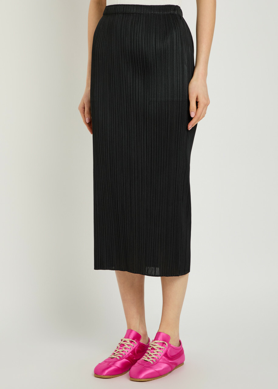 Pleats Please Issey Miyake Pleated Woven Midi Skirt Black
