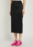 Pleats Please Issey Miyake Pleated Woven Midi Skirt Black