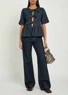 Ganni Tweed-effect Peplum Denim Blouse