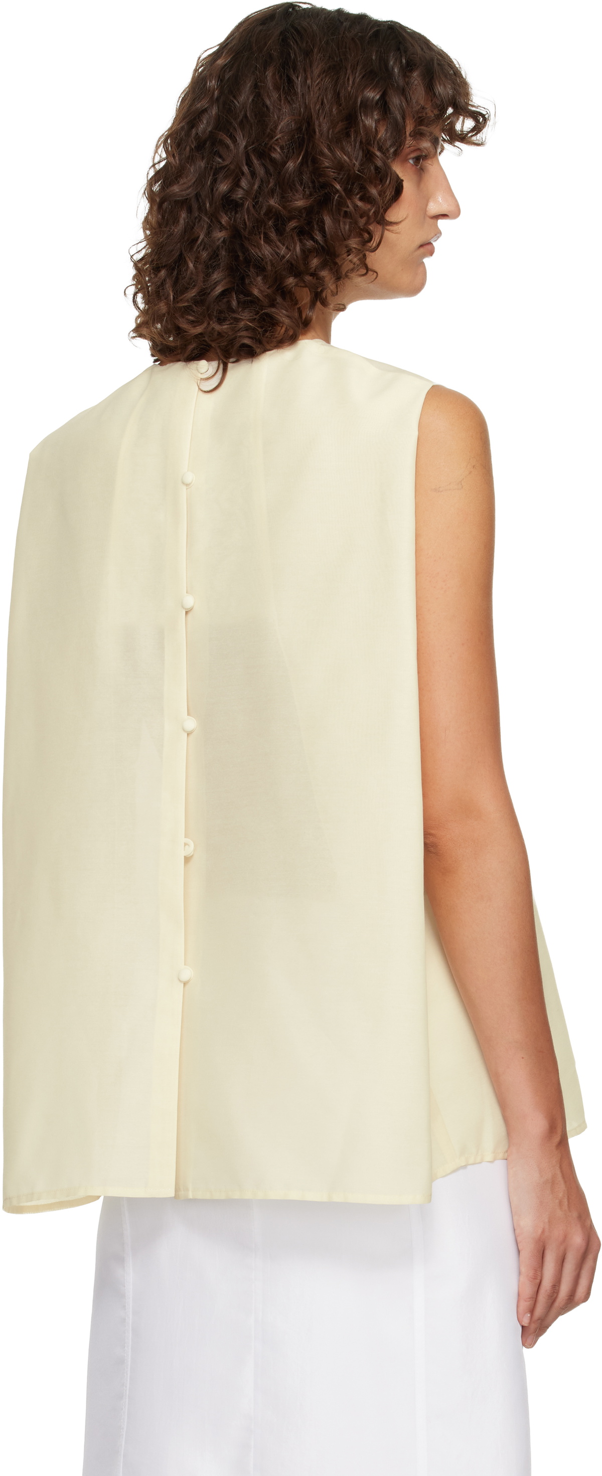 LE17SEPTEMBRE Off-White Boucle Back Button Sleeveless Top