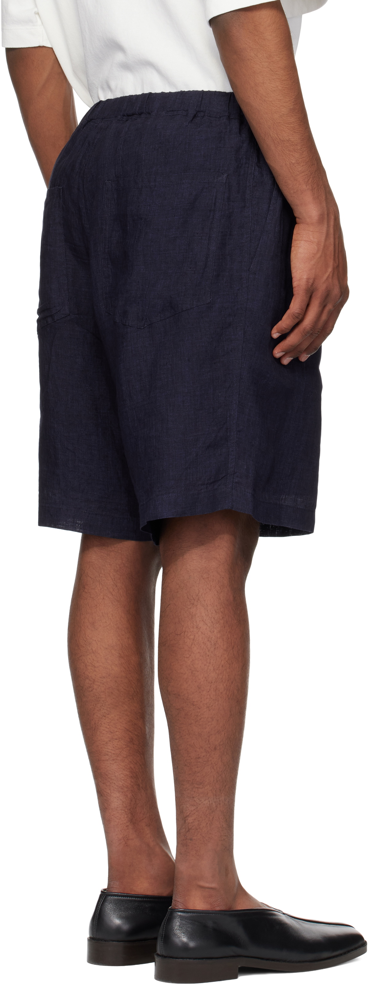 YLÈVE Navy Linen Poplin Shorts