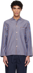 Tekla Brown & Blue Poplin Long-Sleeved Pyjama Shirt