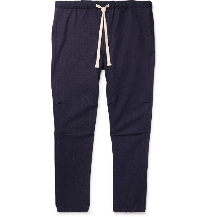 Photo: Beams Plus - Slim-Fit Tapered Cotton-Blend Twill Drawstring Trousers - Blue