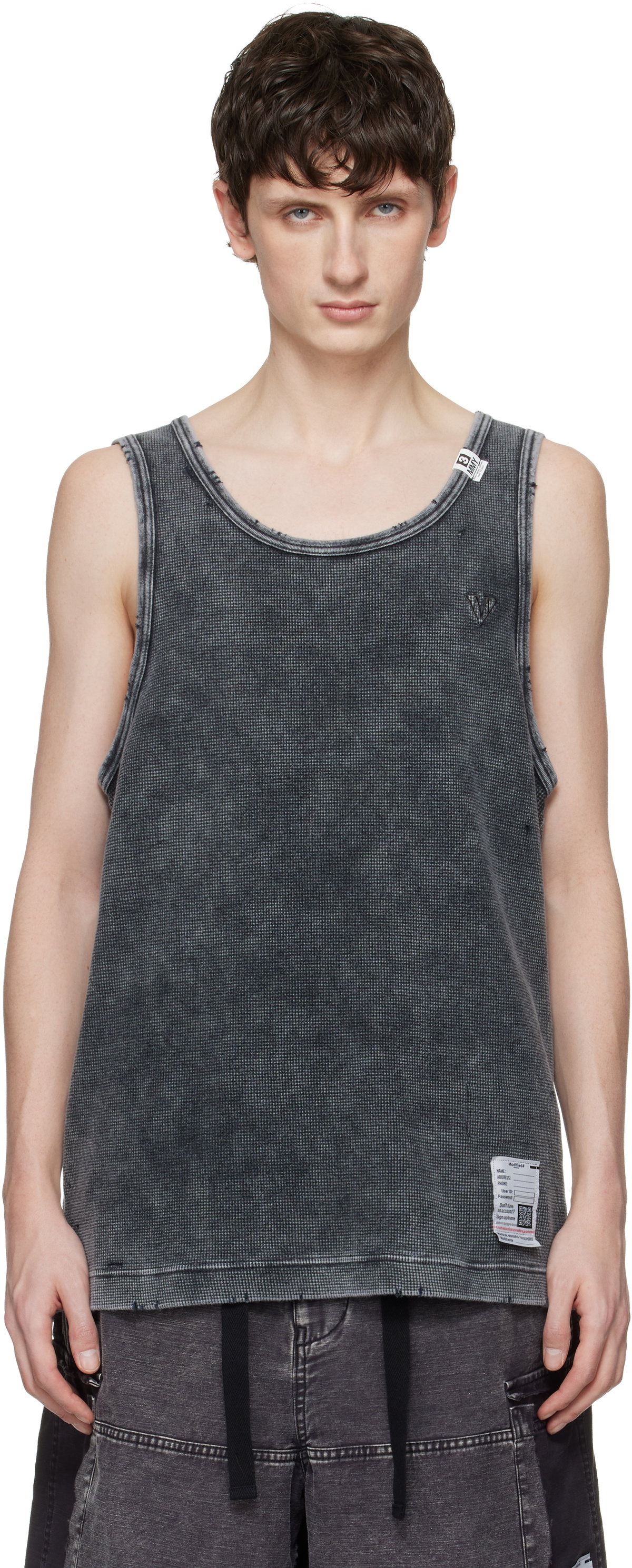 Maison MIHARA YASUHIRO Black Bleached Thermal Tank Top