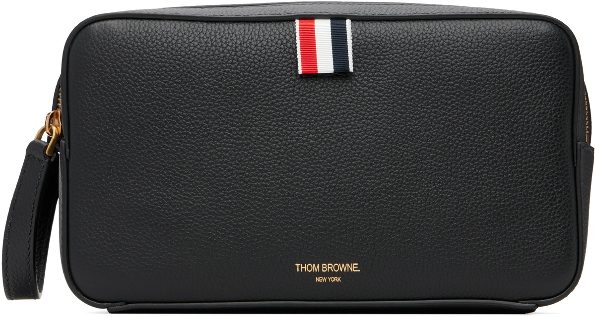Thom Browne Black Soft Pebble Grain Leather Wash Pouch