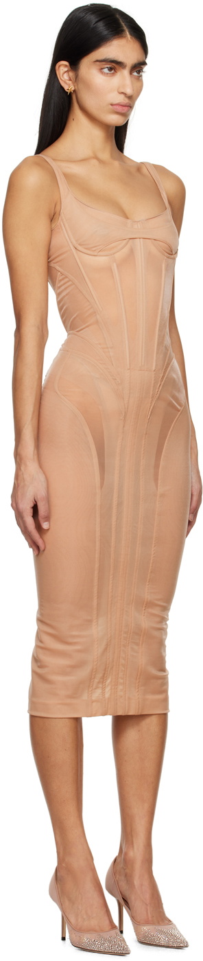 Mugler Beige Corseted Midi Dress