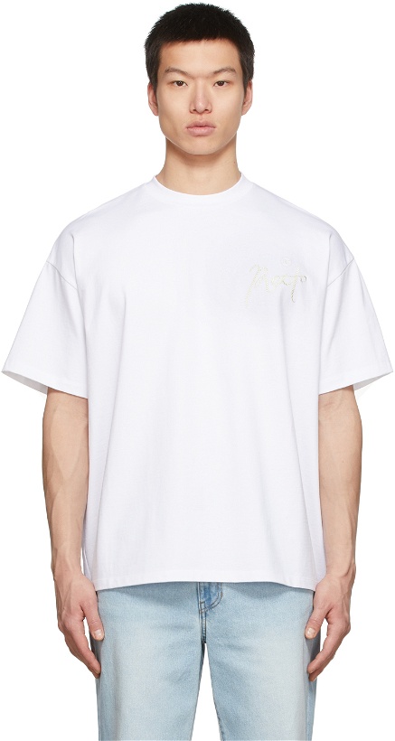 Photo: Recto White Cotton Jersey Embroidered Logo Oversized T-Shirt
