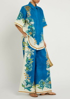 Alemais Luca Floral-print Wide-leg Linen Trousers Blue