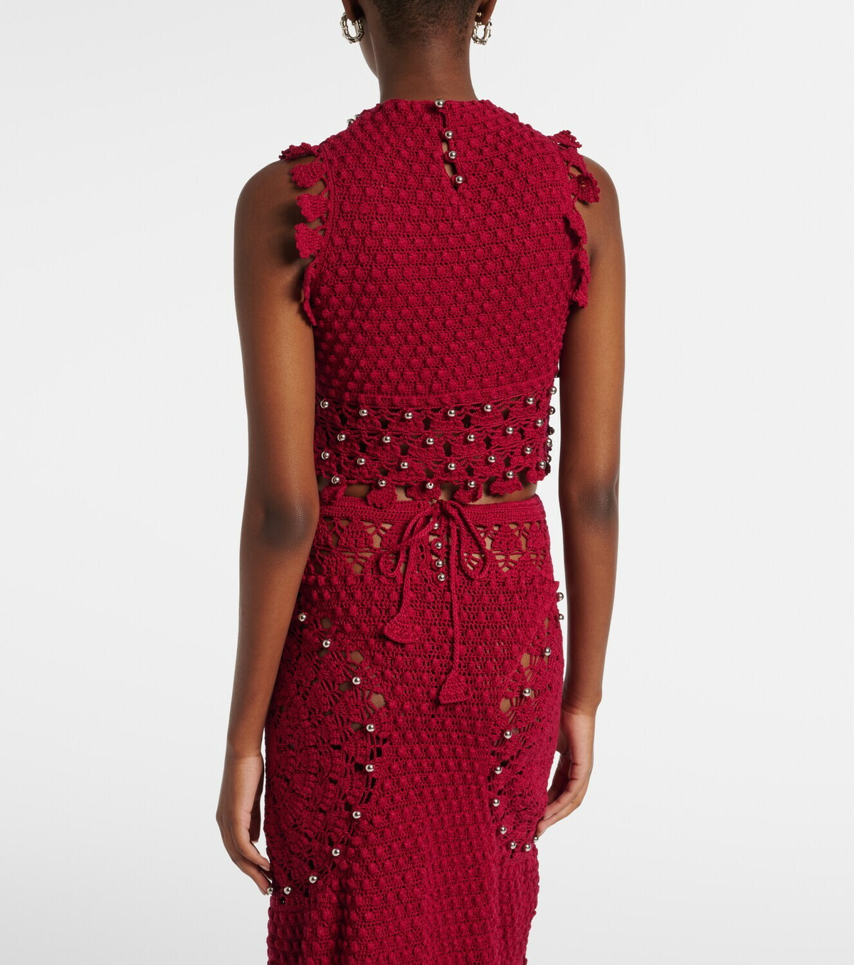 Rabanne Embellished crochet cotton top