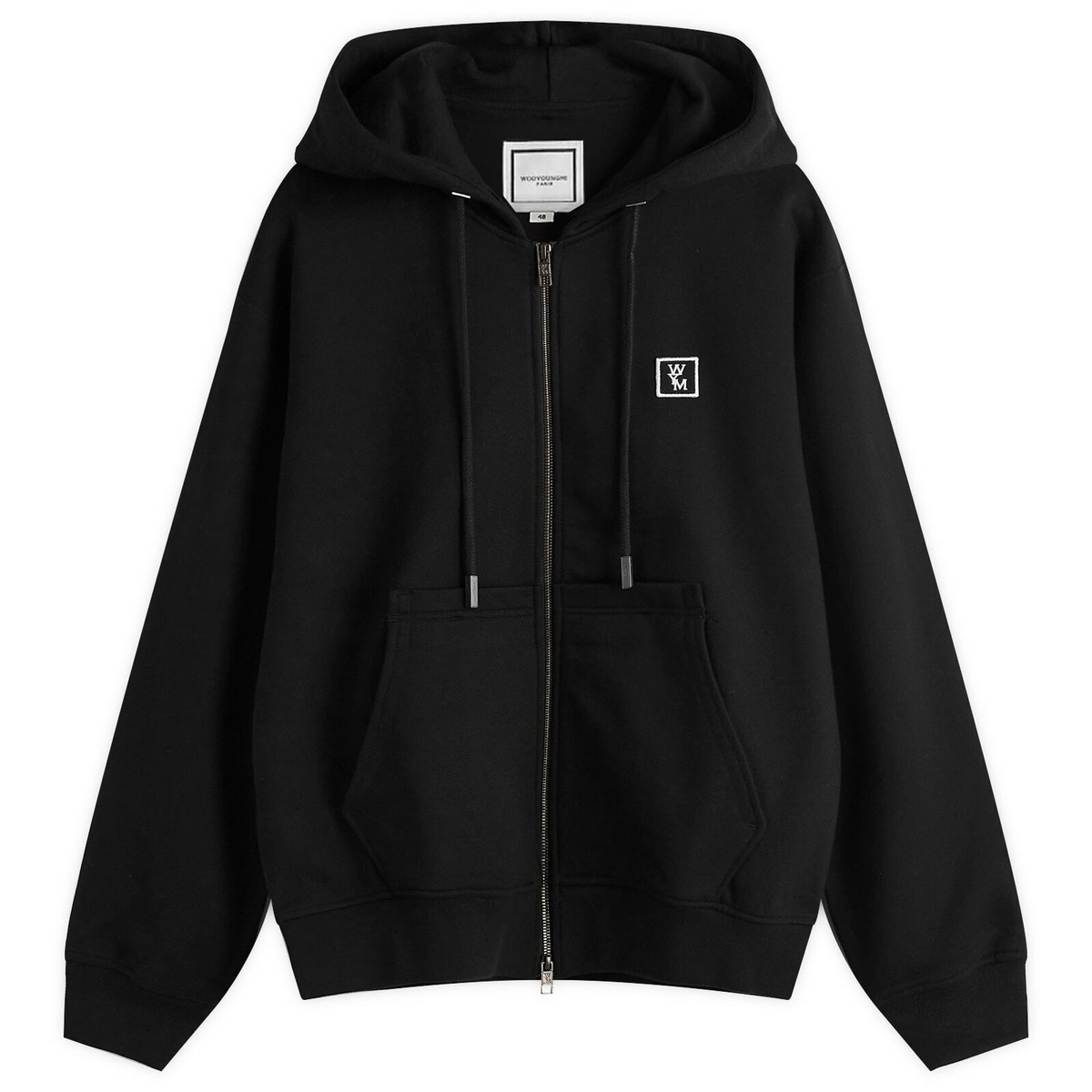 【関税込み】WOOYOUNGMI ブラック Line Embroidered フーディ Wooyoungmi Men's Back Logo Zip Hoodie in Black Wooyoungmi