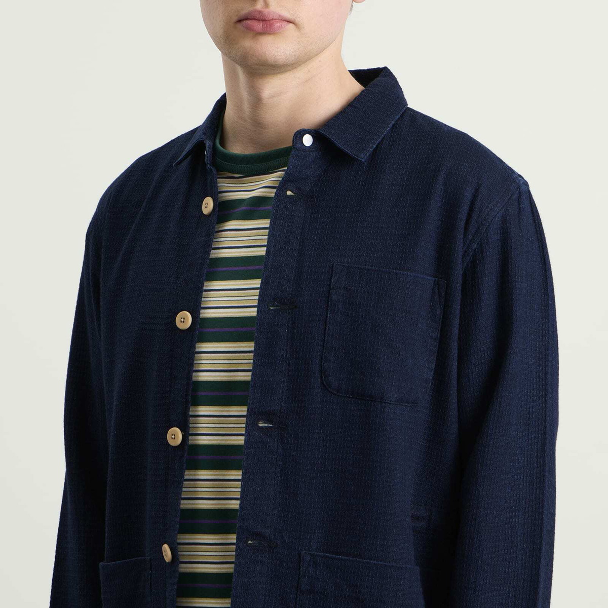 Folk Men's Assembly Jacket in Indigo Basketweave