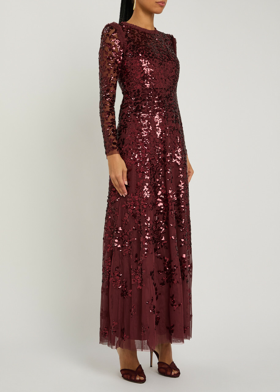 Needle & Thread Rosanna Sequin-embellished Tulle Gown Dark Red