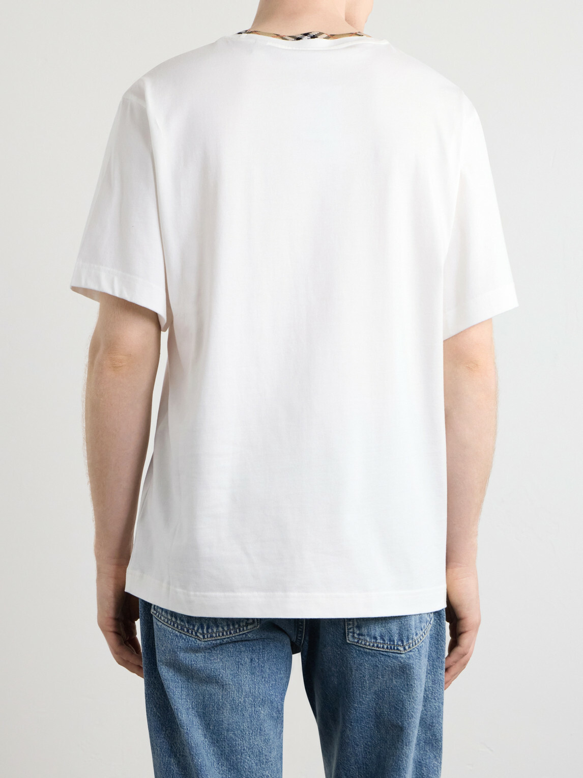 Burberry - Logo-Embroidered Checked Cotton-Jersey T-Shirt - White