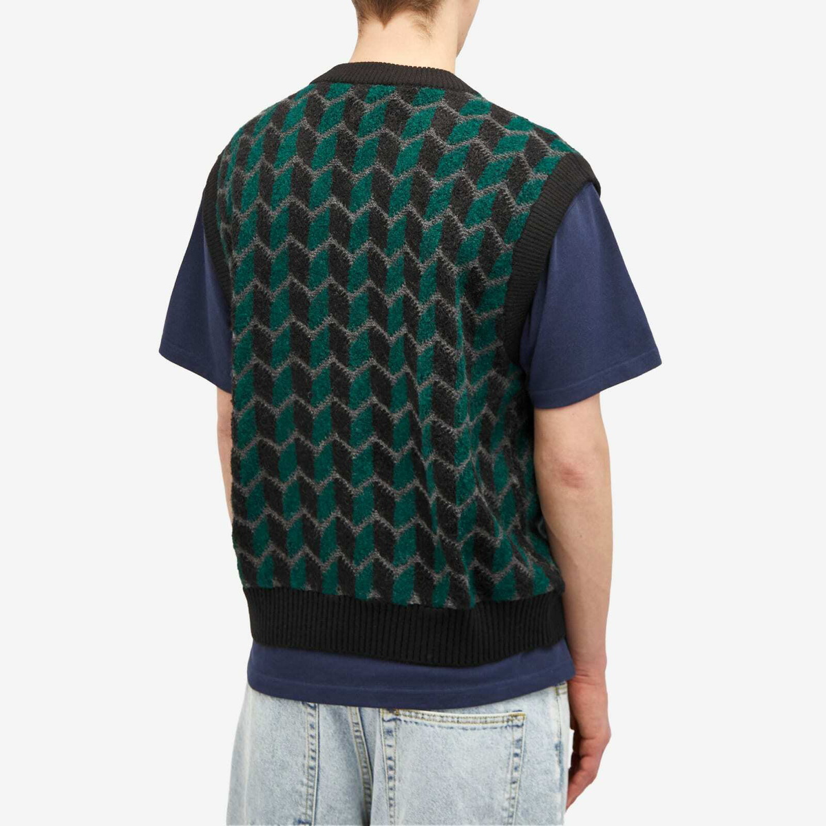 トップス ZIG ZAG KNIT VEST - BLACK / DARK TEAL Polar Skate Co. Men's Zig Zag Knit Vest in Black/Dark Teal Polar