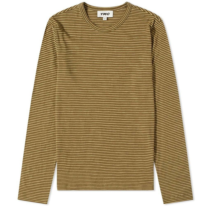 Photo: YMC Men's Long Sleeve Triple Striped T-Shirt in Olive