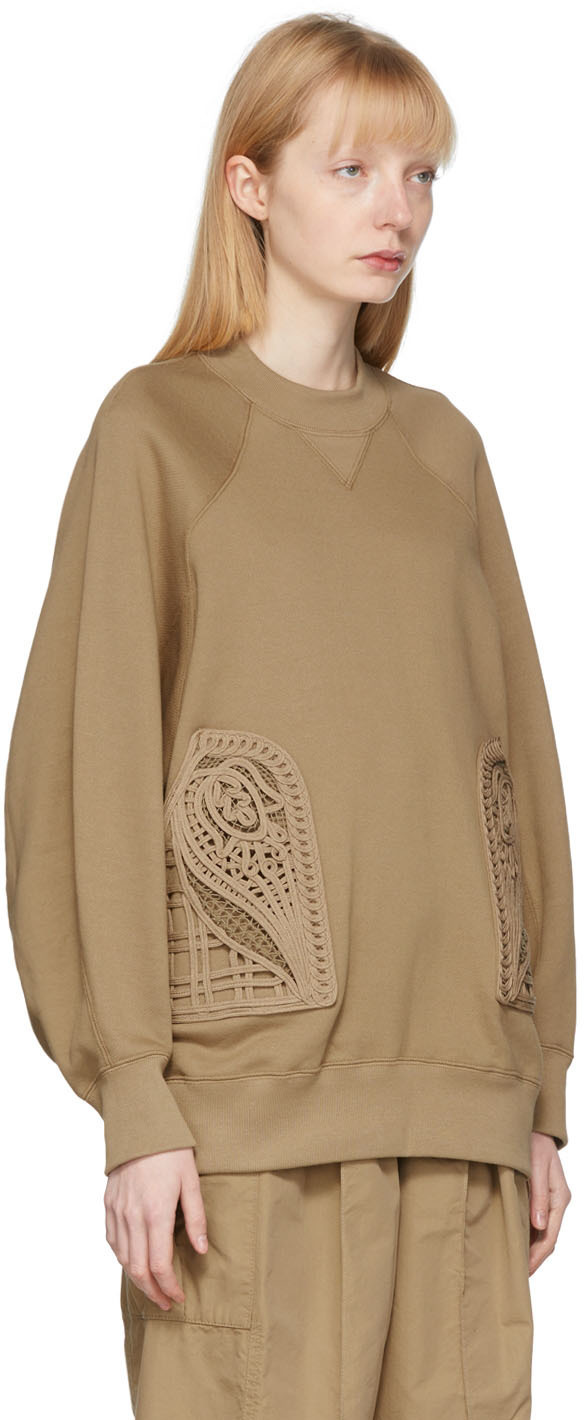 Mame Kurogouchi Beige Cording Embroidered Sweatshirt Mame Kurogouchi