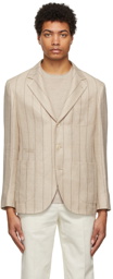 Brunello Cucinelli Beige Striped Suit-Type Blazer