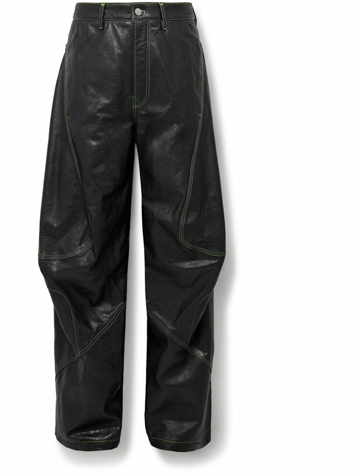 Acne Studios - Lorgata Wide-Leg Panelled Logo-Embroidered Leather Trousers - Black
