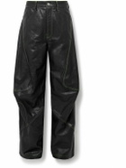 Acne Studios - Lorgata Wide-Leg Panelled Logo-Embroidered Leather Trousers - Black