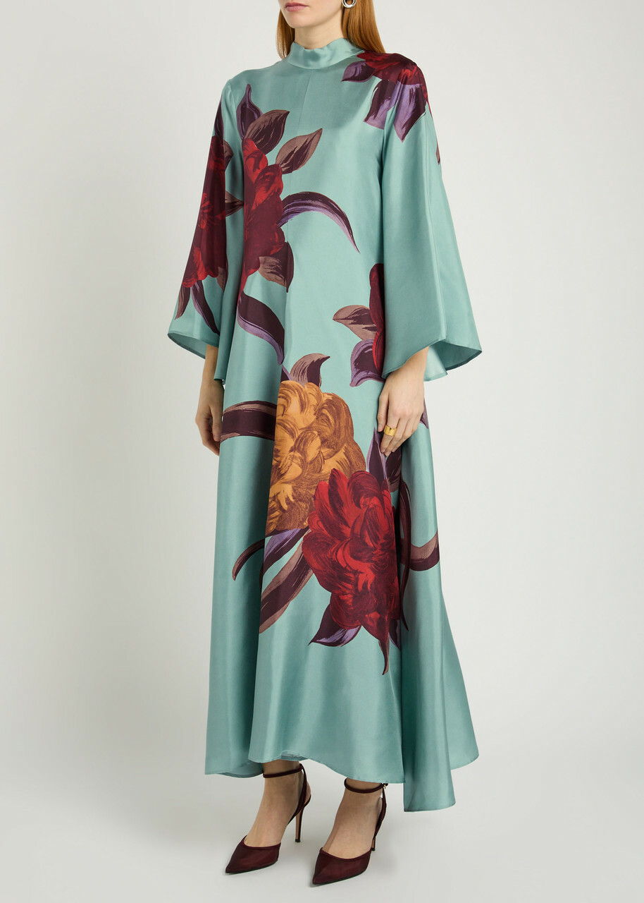 LA Double J Magnifico Floral-print Silk Maxi Dress Blue