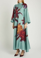 LA Double J Magnifico Floral-print Silk Maxi Dress Blue