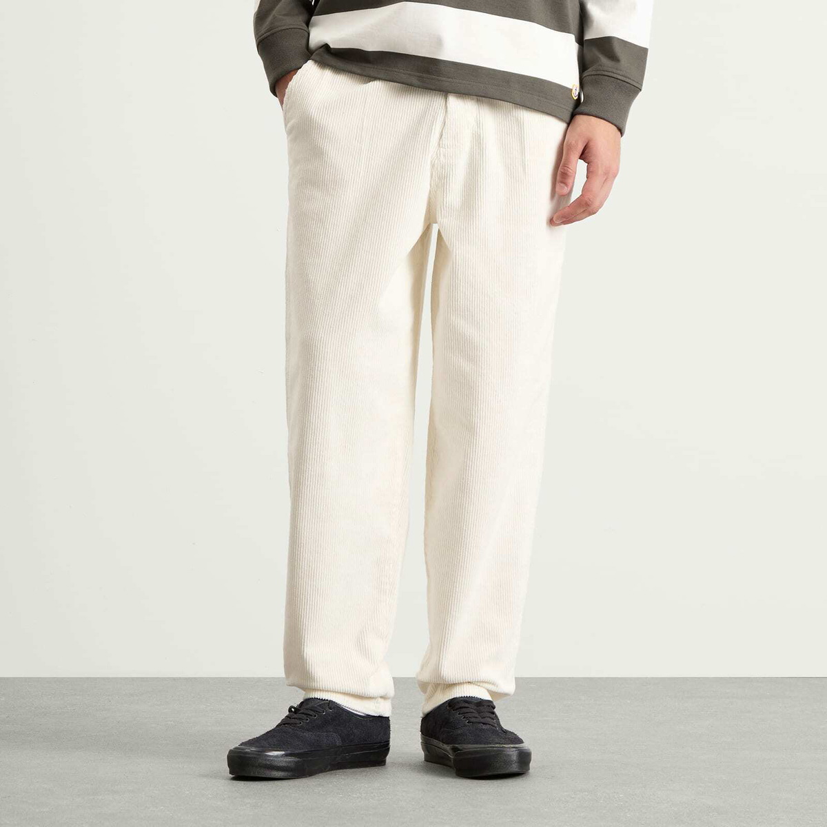 Armor-Lux Men's Pleated Corduroy Pants in Milk Armor Lux