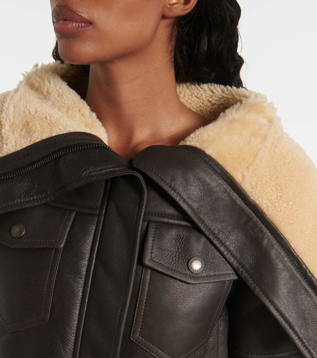 McQueen Cropped shearling-trimmed leather jacket