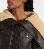 McQueen Cropped shearling-trimmed leather jacket