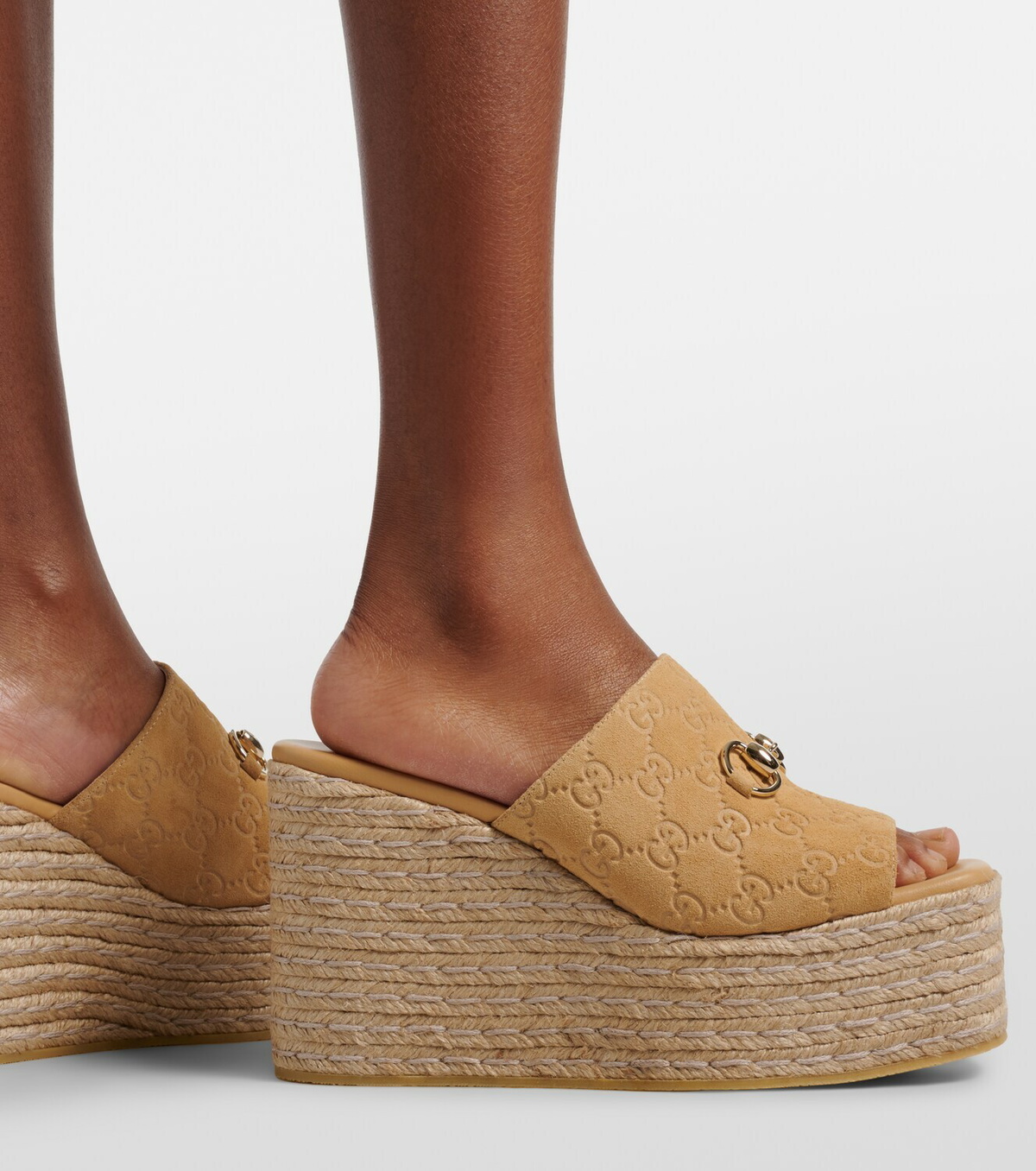 Gucci Horsebit GG suede espadrille wedges