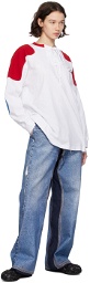 Pushbutton White Self-Tie Long Sleeve T-Shirt