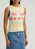 Kitri Hailey Swan-intarsia Cotton-blend Tank Ivory