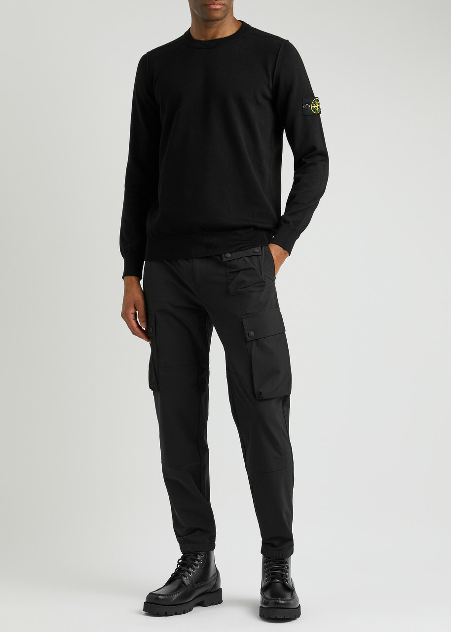 Stone Island Logo Cotton Jumper Black Stone Island Stone Island Logo Cotton Jumper Black Stone Island