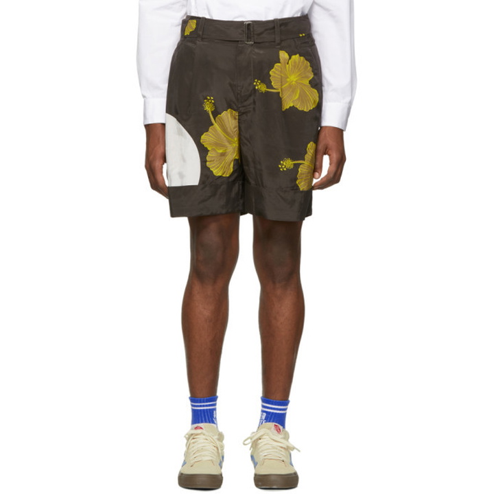 Photo: 3.1 Phillip Lim Brown and Yellow Twist Belt Hibiscus Floral Shorts