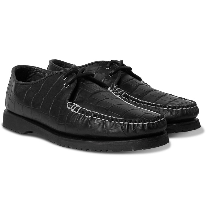 Photo: Noah - Sperry The Captain's Oxford Croc-Effect Leather Shoes - Black