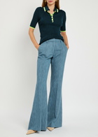Gabriela Hearst Perro Ribbed Cashmere and Silk-blend Polo Shirt Denim