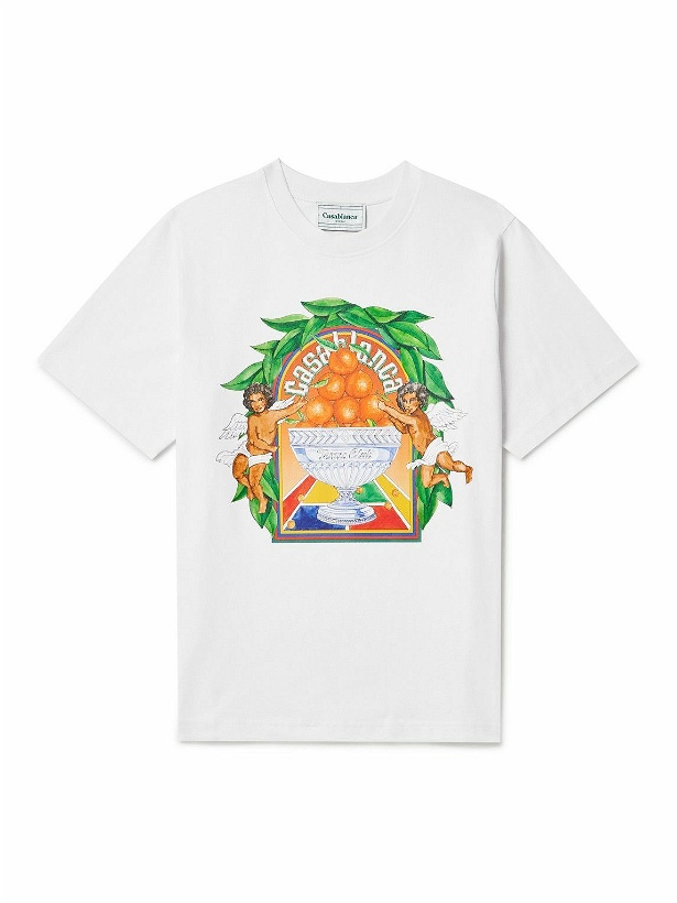 Photo: Casablanca - Triomphe D'Orange Logo-Print Organic Cotton-Jersey T-Shirt - White